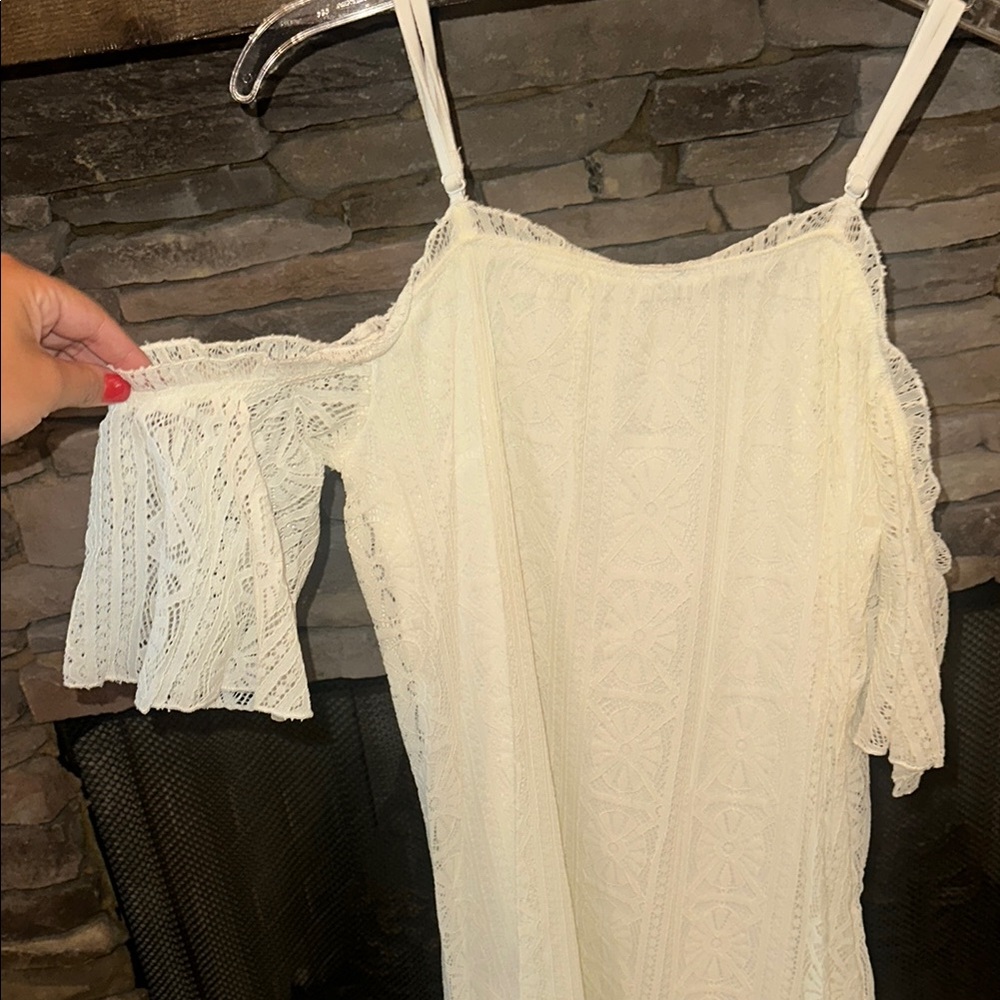 Elegant Cream Lace Mini Dress - Picture 3 of 3